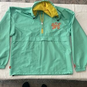 Dutch Bros Windbreaker Rain Jacket Mens Medium Green Hooded Half Zip Lightweight